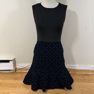 Maje Knit-Paneled Stretch-Jersey Mini Dress Black Blue FR 36 US S Parisian Lux